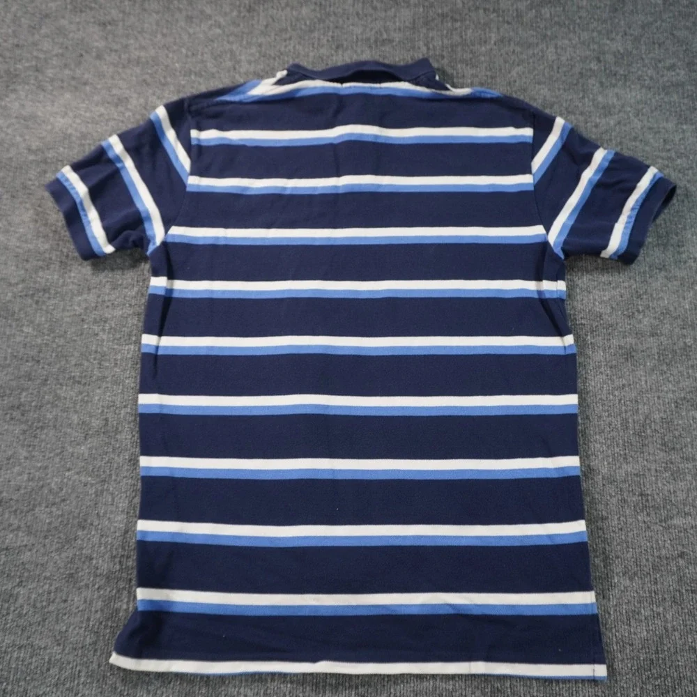 Polo Ralph Lauren Polo Shirt Mens Large Navy Blue Striped Short Sleeve Cotton